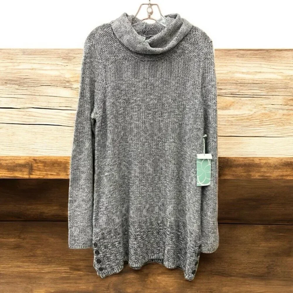 NWT Aventura Belinda L Grey Charcoal Cowl Neck Beautiful Stylish Sweater Tunic
